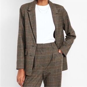Old Navy Brown Plaid Blazer Jacket - Tailored Women's Suit Jacket